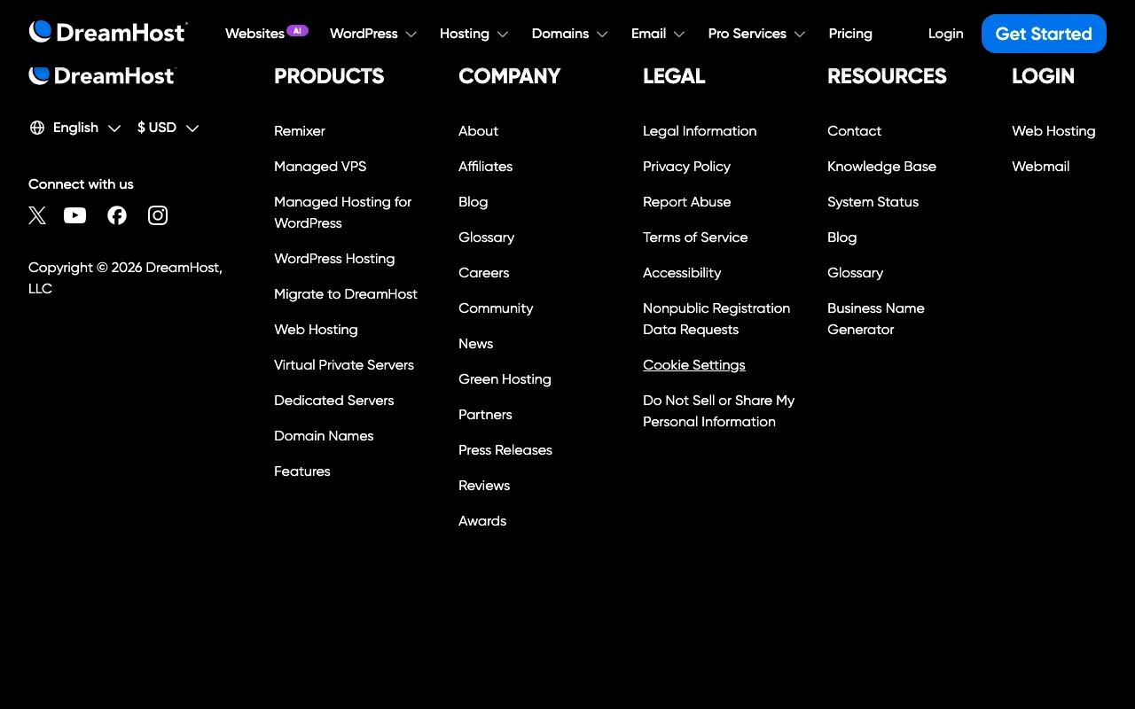 DreamHost homepage