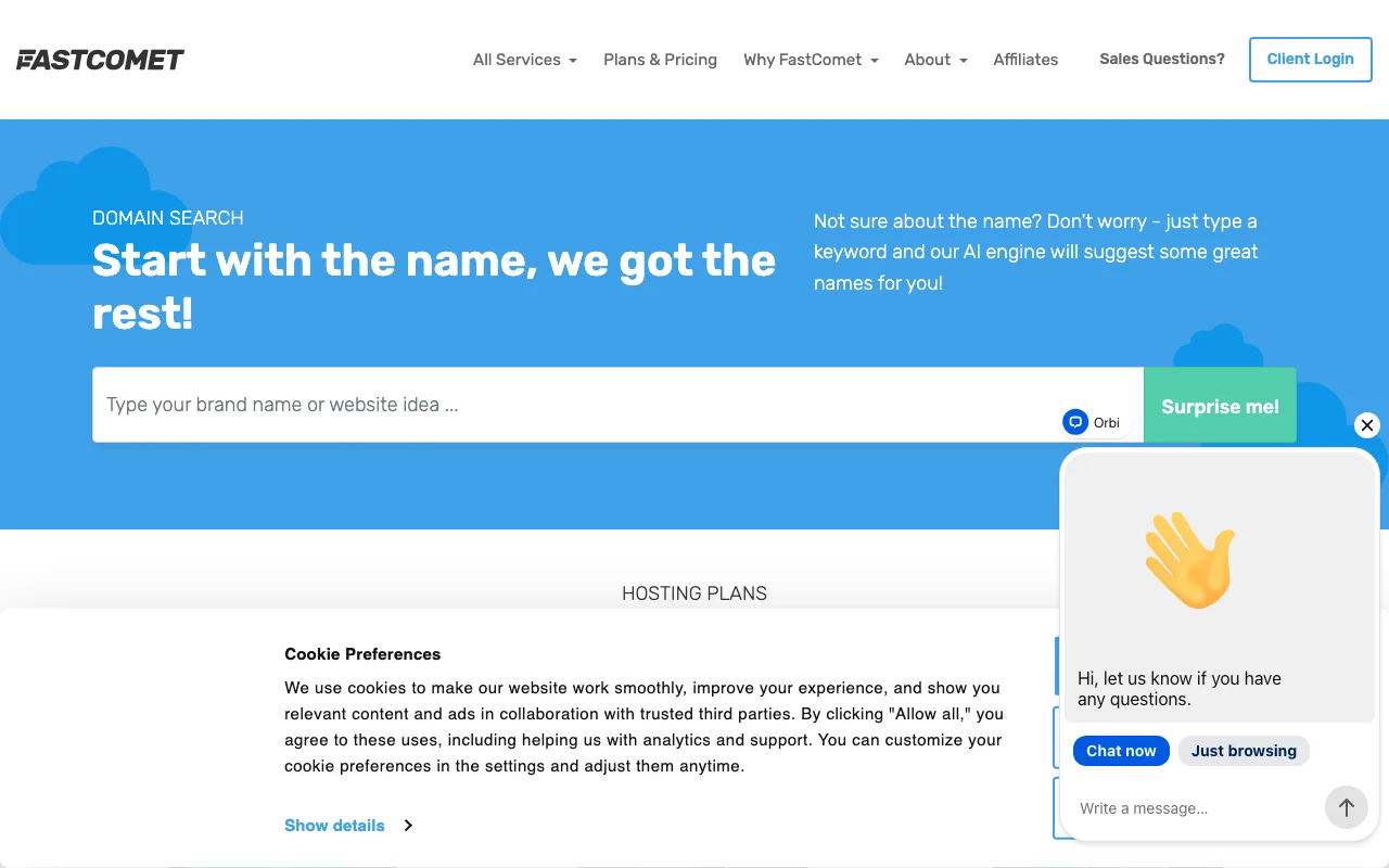 FastComet homepage