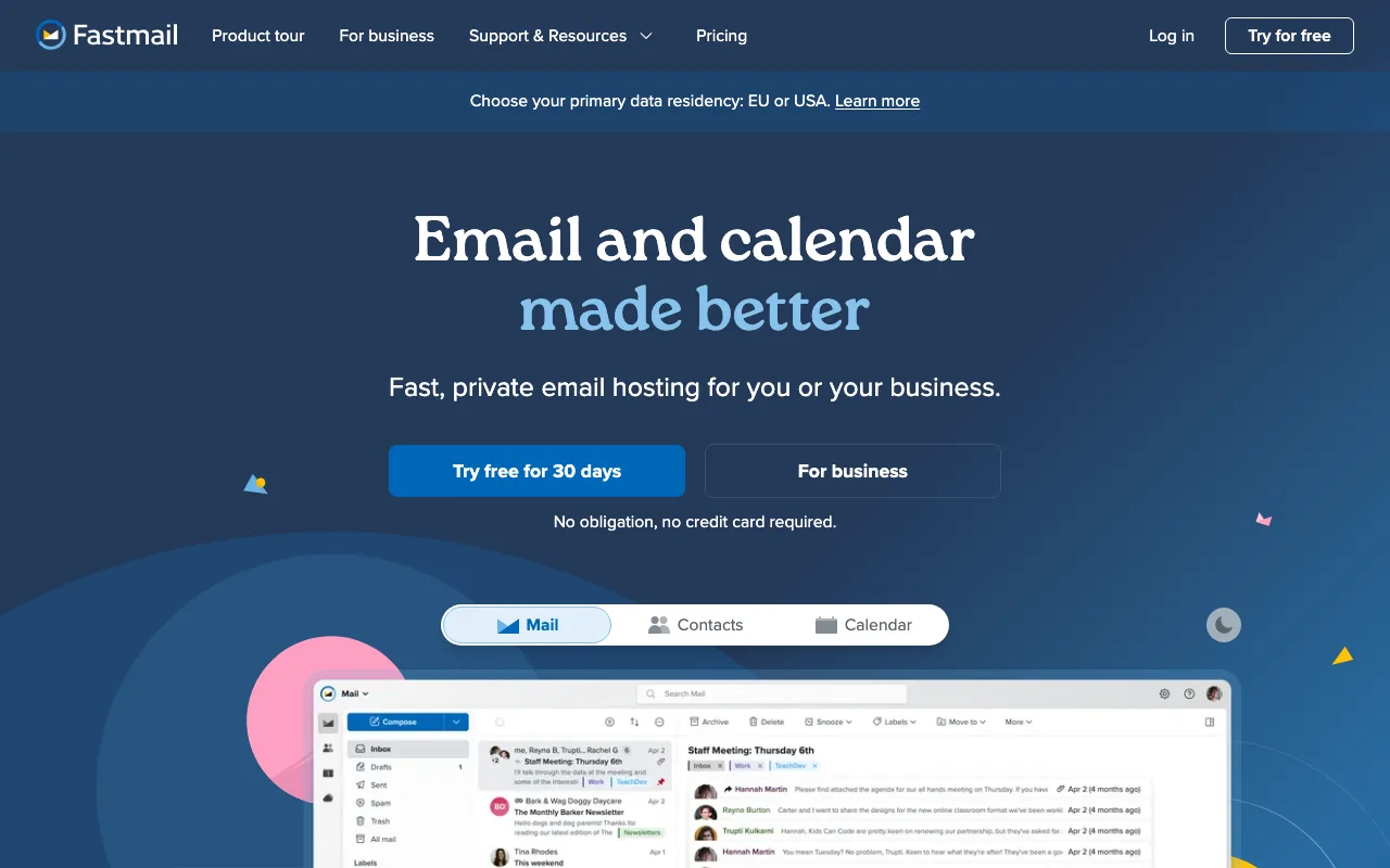 Fastmail homepage