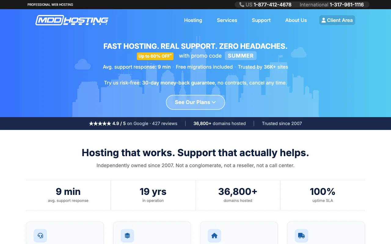 MDDHosting homepage