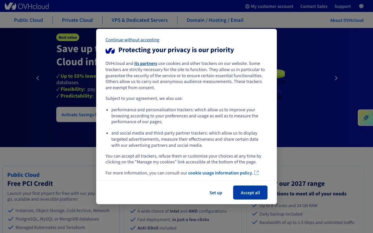 OVHcloud homepage