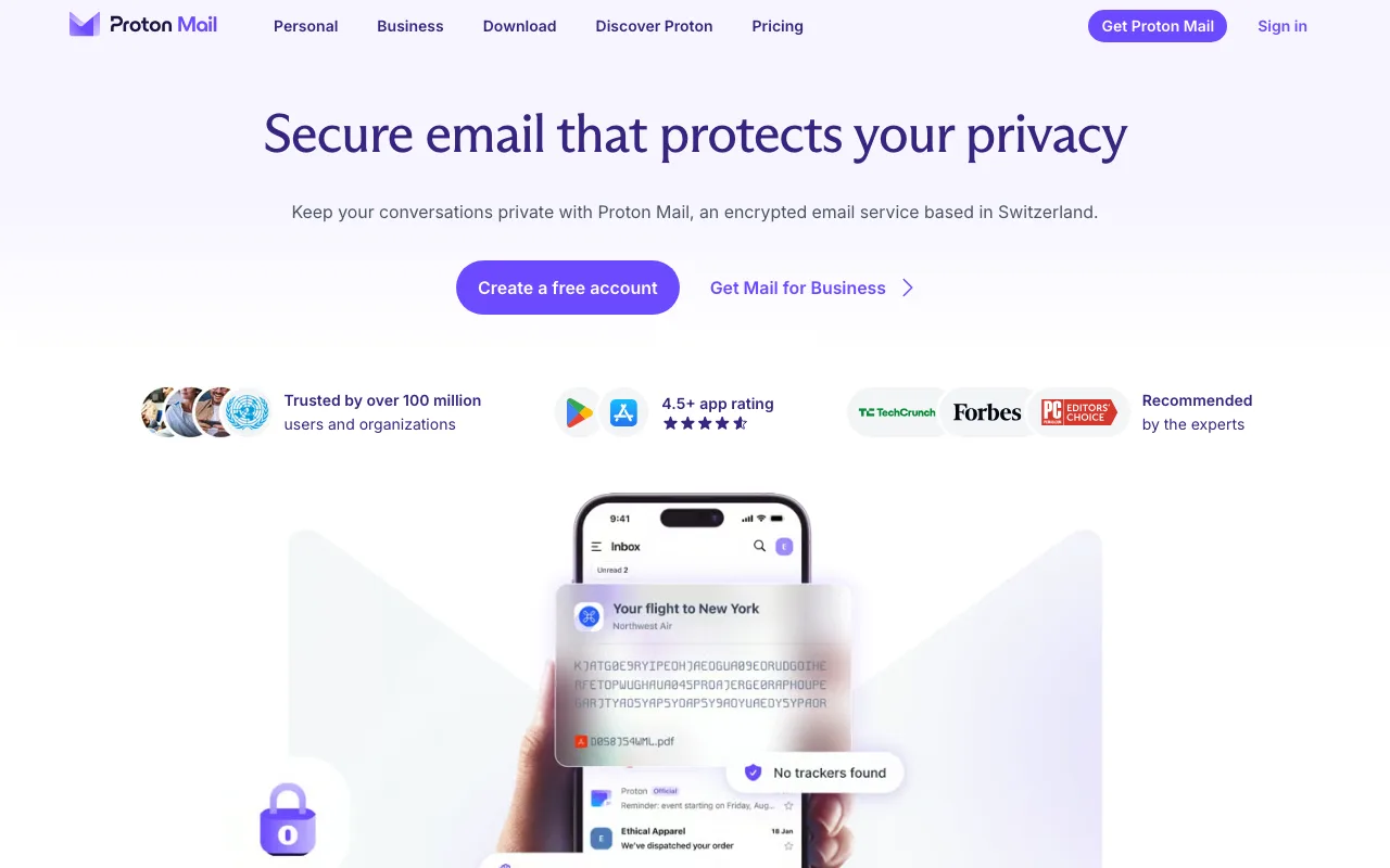Proton Mail homepage