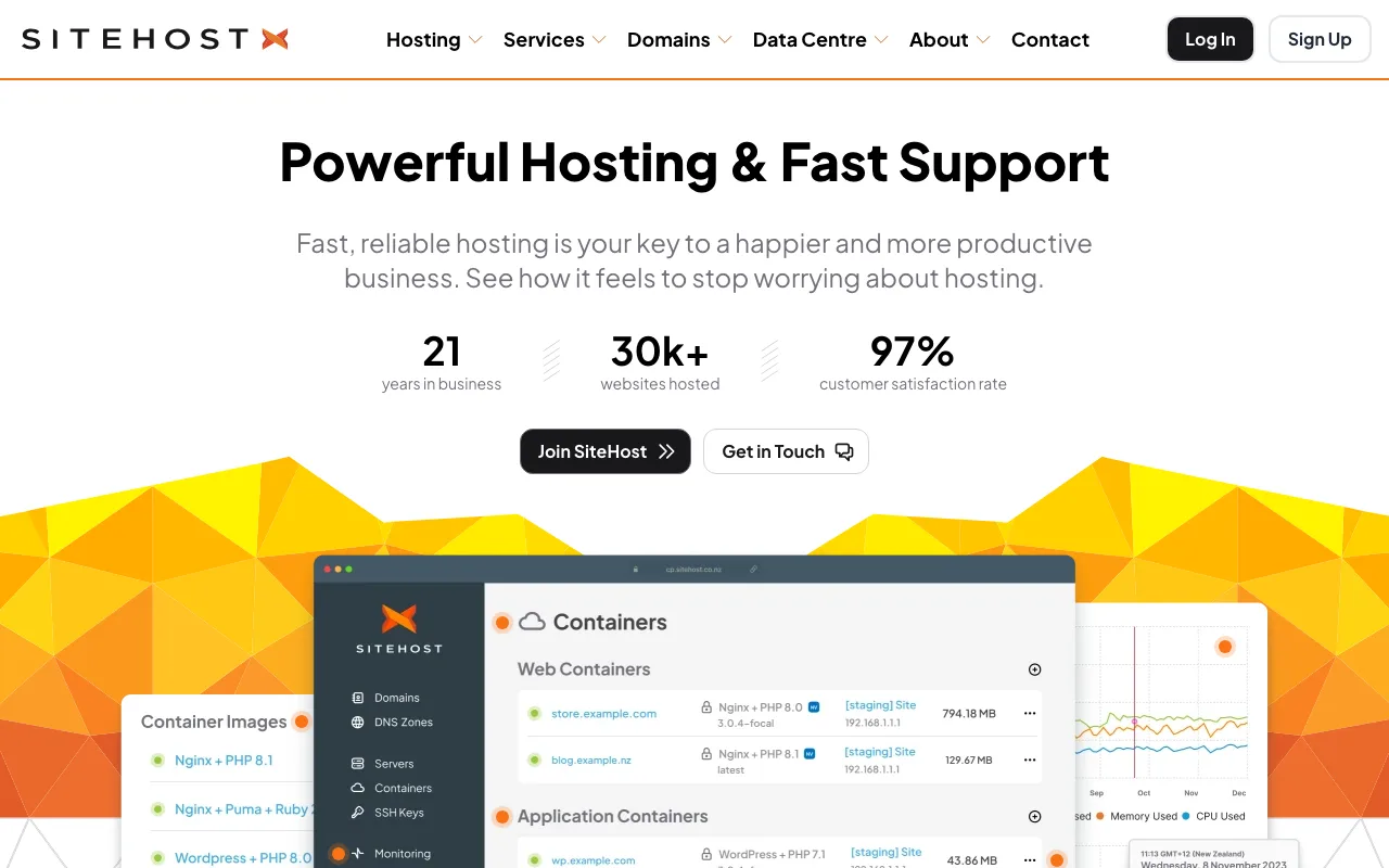 SiteHost homepage