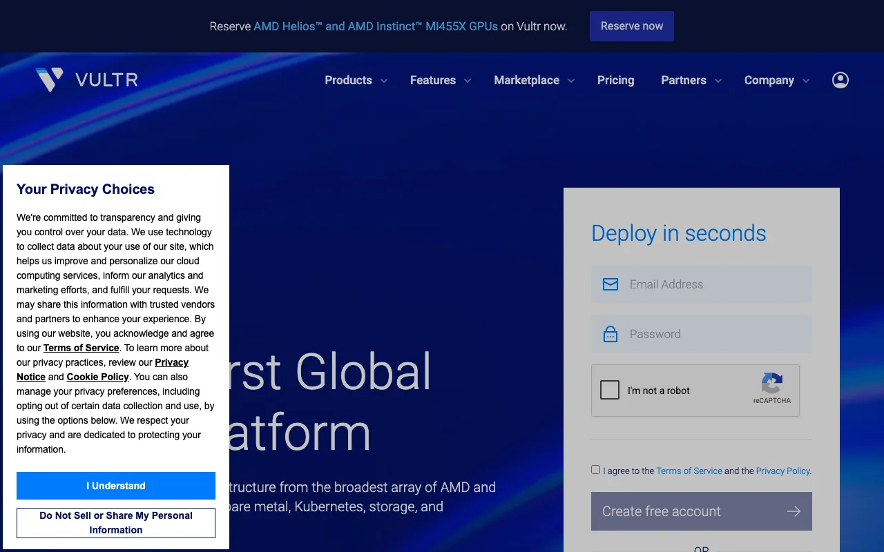 Vultr homepage