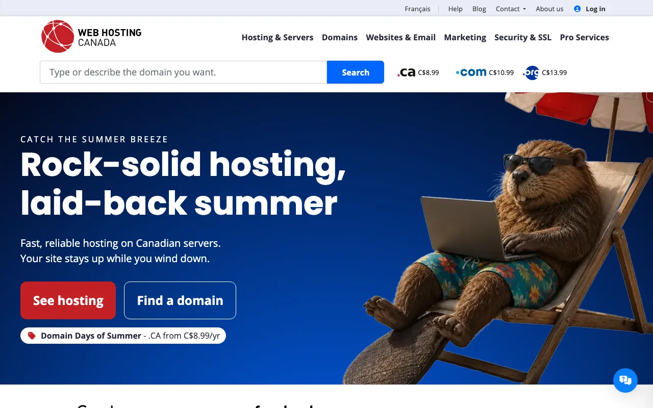 Web Hosting Canada homepage